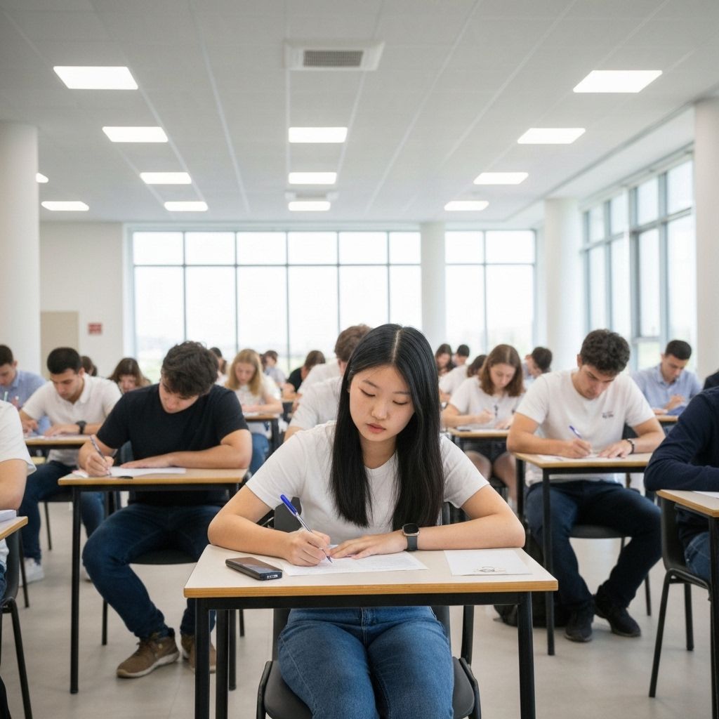 GCSE exam hall with students taking test